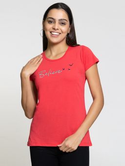 Femea - Typography Printed Cotton Red T-Shirt