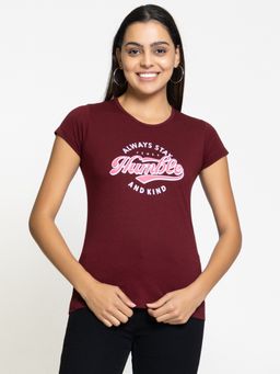 Femea - Typography Printed Cotton Wine T-Shirt