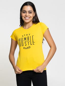 Femea - Typography Printed Cotton Yellow T-Shirt