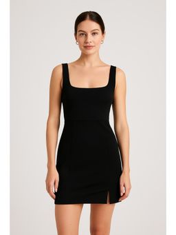 Cider - Solid Square Neck Split Mini Dress