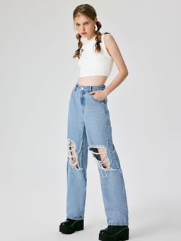 Cider - Denim Ripped Chain Straight Leg Jeans