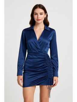 Cider - Solid Drawstring Satin Mini Dress