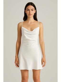 Cider - Solid Satin Cowl Neck Cami Mini Dress (Set Of 2)