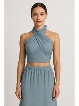 Cider - Cross Halter Shirred Back Crop Top