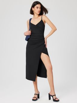 Cider - Ruched Wrap Split Knit Midi Dress