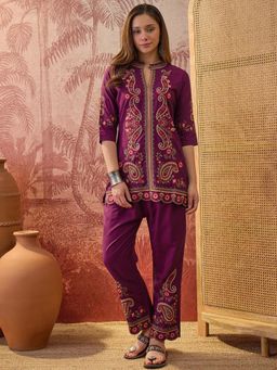 Four Steps - Purple Embroidered Rayon Co-Ord Set