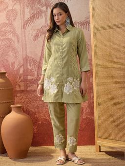 Four Steps - Pista Green Embroidered Co-Ord Set