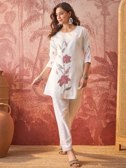 Four Steps - Off White Embroidered Co-Ord Set