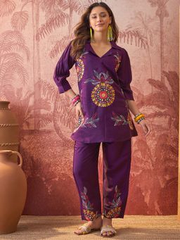 Four Steps - Purple Spread Collor Co-Ord Set'