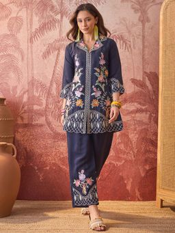 Four Steps - Navy Blue Spread Collor Co-Ord Set