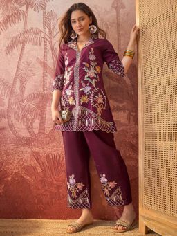 Four Steps - Maroon Spread Collor Co-Ord Set