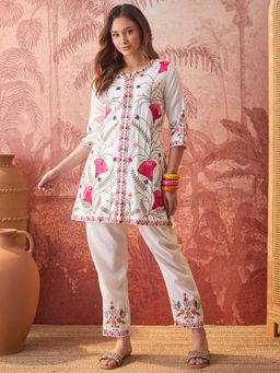 Four Steps - Off White Embroidered Co-Ord Set