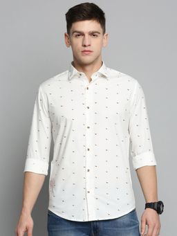 SHOWOFFFF - Mens Spread Collar White Printed Shirt