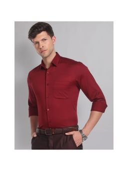 AD By Arvind - Regular Fit Solid Twill Formal Shirt Maroon