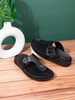 Styli - Mens Black Buckled Y Strap Comfort Sandals