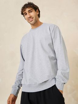 Styli - Mens Grey Cotton Relaxed Fit Terry Sweatshirt