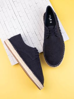 Styli - Men Navy Blue Low Ankle Lace Up Knitted Canvas Shoes