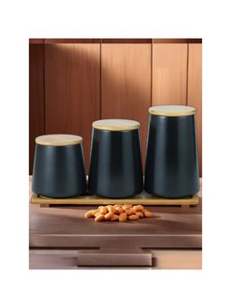 The Better Home - 3 Pcs Ceramic Jar Set 500ml, 700ml, 850ml Black YX04-3-BK