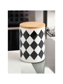 The Better Home - Ceramic Jar 800ml Black White Diamond Pattern YX10-M-DM