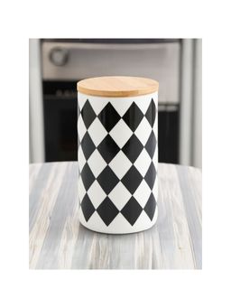 The Better Home - Ceramic Jar 1000ml Black White Diamond Pattern YX11-L-DM