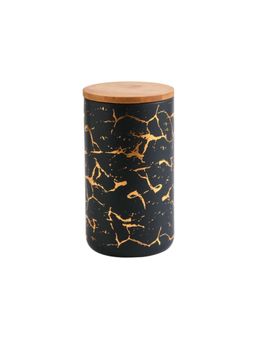 The Better Home - Ceramic Jar 1000ml Black with print YX13-L-BK