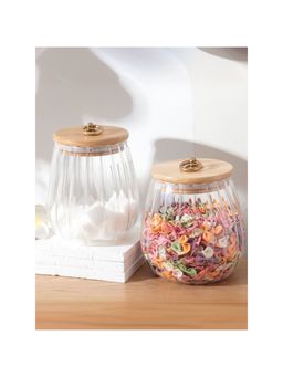 The Better Home - Borosilicate Jar with Wooden Lid and Metal Loop|LP023|680-830ml|Pack of 2