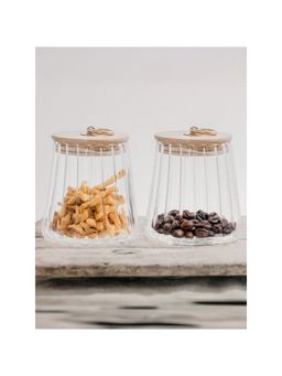 The Better Home - Borosilicate Jar with Wooden Lid and Metal Loop|LP024|620 ml|Pack of 2