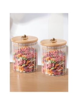 The Better Home - Borosilicate Jar with Wooden Lid and Metal Loop|LP035|530 ml|Pack of 2
