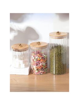 The Better Home - Borosilicate Jar with Wooden Lid and Metal Loop|LP038|530 ml820 ml1125 ml|Multi Pack