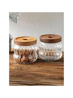 The Better Home - Borosilicate Jar with Wooden Lid|LP043|400 ml|Pack of 2