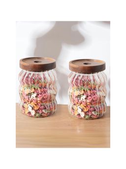 The Better Home - Borosilicate Jar with Wooden Lid|LP044|620 ml|Pack of 2