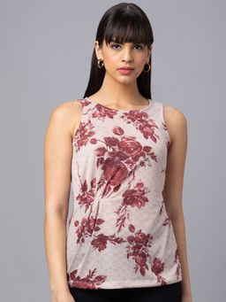 Globus - Women Pink Printed Round Neck Sleeveless Top