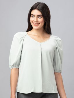 Globus - Women Green Solid V-neck Top