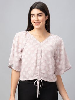 Globus - Women Peach Self Design V-neck Crop Top