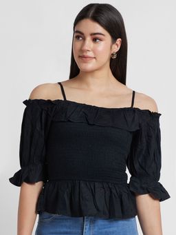 Globus - Women Black Solid Off-shoulder Bardot Top