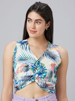 Globus - Women Multi Printed V-neck Sleeveless Crop Top