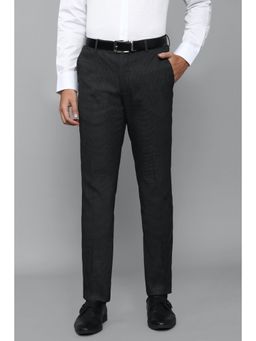 Louis Philippe - Men Black Slim Fit Textured Flat Front Formal Trousers