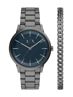 ARMANI EXCHANGE - Gunmetal Toned Men Quartz Blue Watch With Bracelet (AX7183SET) (M)