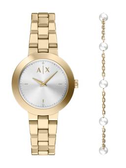 ARMANI EXCHANGE - Gold Toned Women Quartz Watch With Bracelet - Silver (AX7185SET) (S)