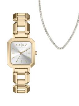 ARMANI EXCHANGE - Gold Toned Women Quartz Silver Watch With Bracelet (AX7186SET) (S)