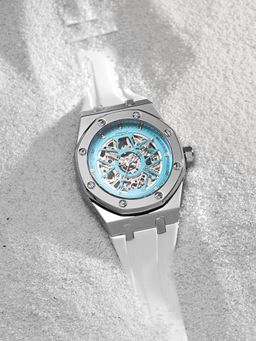 French Connection - Xylo Blue Skeleton Dial White Silicone Strap Automatic Watch (FCA28W) (M)