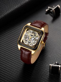 French Connection - Autronox Skeleton Dial Leather Automatic Gold Watch (FCA33BRL) (M)