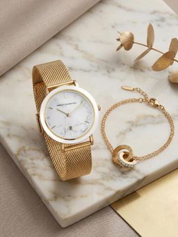 French Connection - Mother Of Pearl White Gold & Quartz Watch With Bracelet (FCGS02-B) (M)