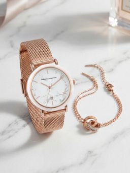 French Connection - Mother Of Pearl White Rose Gold & Quartz Watch With Bracelet (FCGS02-C) (M)