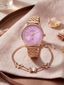 French Connection - Mother Of Pearl Purple Rose Gold & Quartz Watch With Bracelet (FCGS04-B) (M)