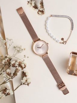 French Connection - Round Dial Gold Plated Peral Watch With Bracelet (FCJPR01) (M)
