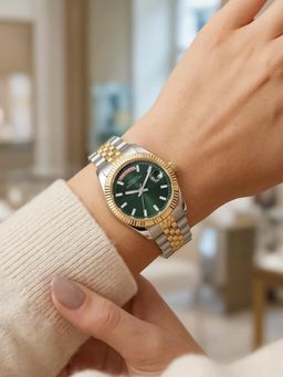 French Connection - Green Day And Date Modern Dial Two Tone Stainless Steel Watch (FCND11NTM) (M)