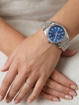 French Connection - Blue Day And Date Modern Dial Silver Stainless Steel Watch (FCND11USM) (M)