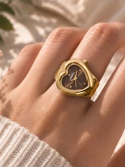 French Connection - Fascina Brown Sunray Dial Rose Gold Analog Ring Watch (FCR04BRGM) (M)