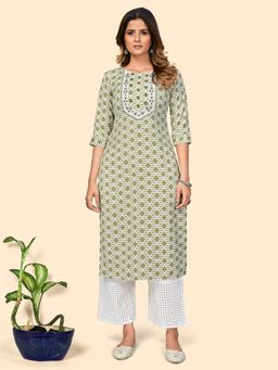Vbuyz - Womens Print And Mirror Work Straight Viscose Pista Stitched Kurta